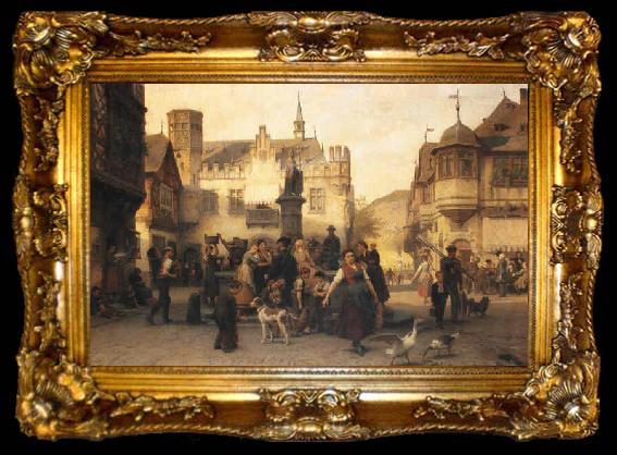 framed  Alfred Eduard Chalon Am Marktbrunnen von Bingen, ta009-2